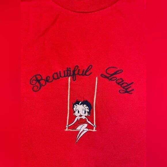 VINTAGE Betty Boop Beautiful Lady T-shirt Men Medium Red Short Sleeve - Picture 2 of 7